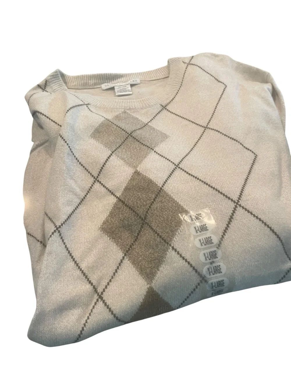 Geoffrey Beane Men's Cream Argyle Crewneck Sweater - Size X-Large